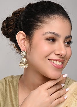 Premium White Kundan Pearl Meenakari Jhumka