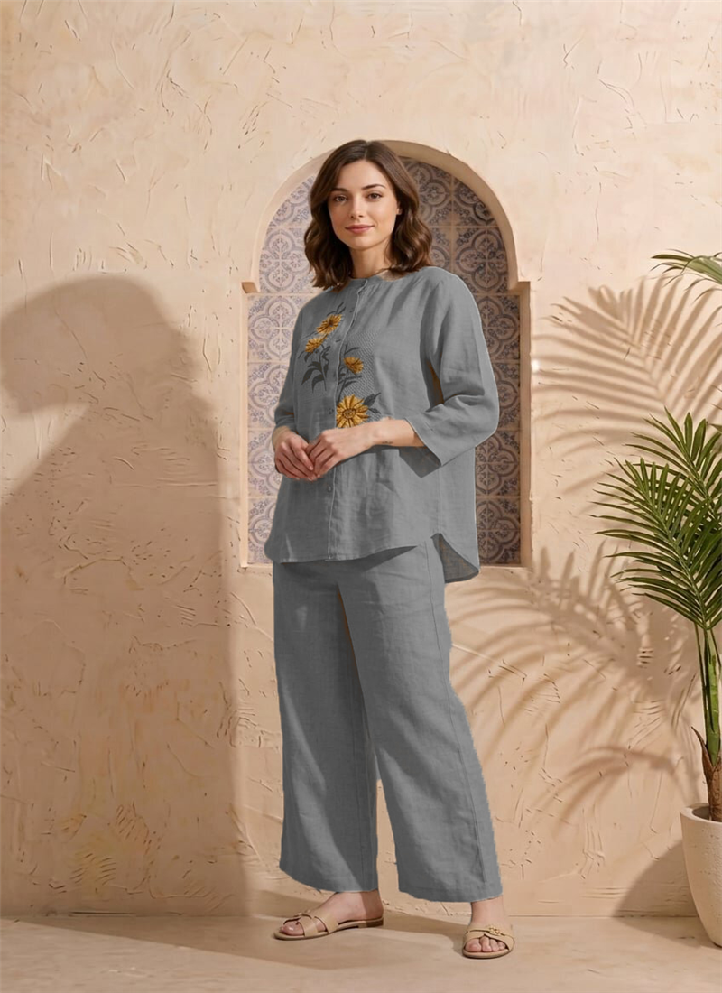 Printed grey cotton co ord set After Six Wear