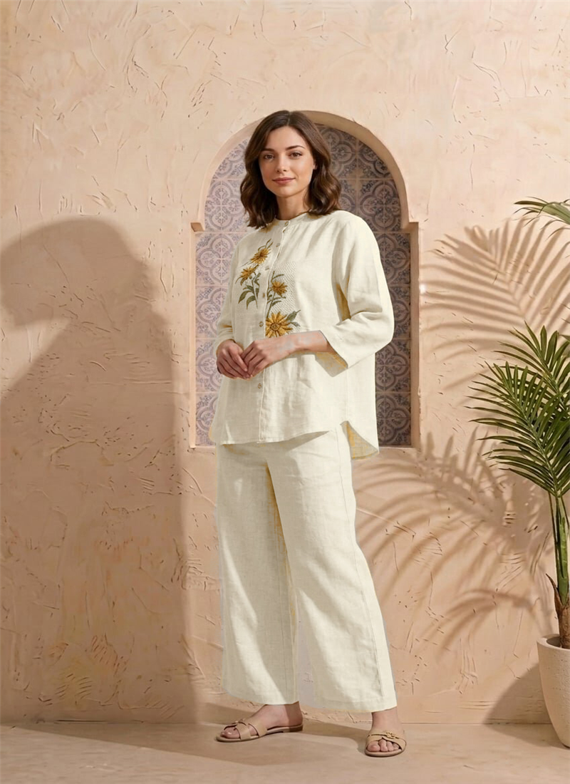 Printed off white cotton co ord set After Six Wear