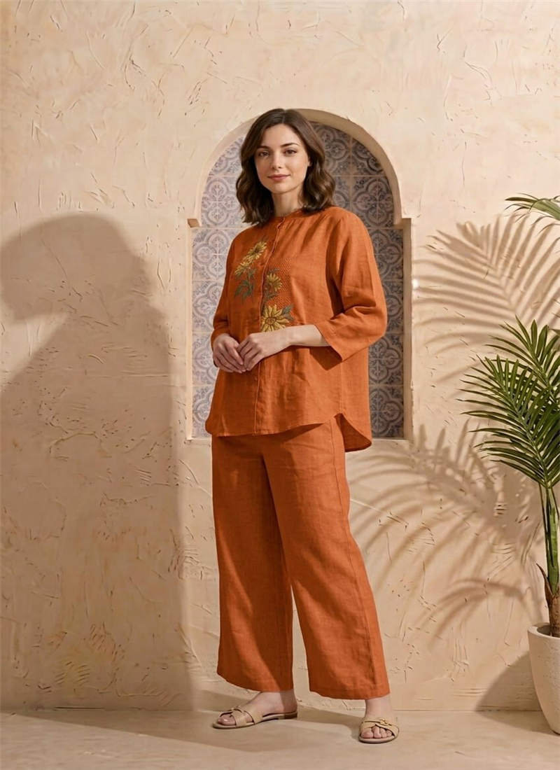 Printed rust cotton co ord set After Six Wear