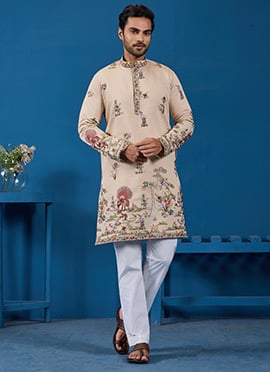 Pristine White Viscose Silk Embroidered Sequins Thread Kurta