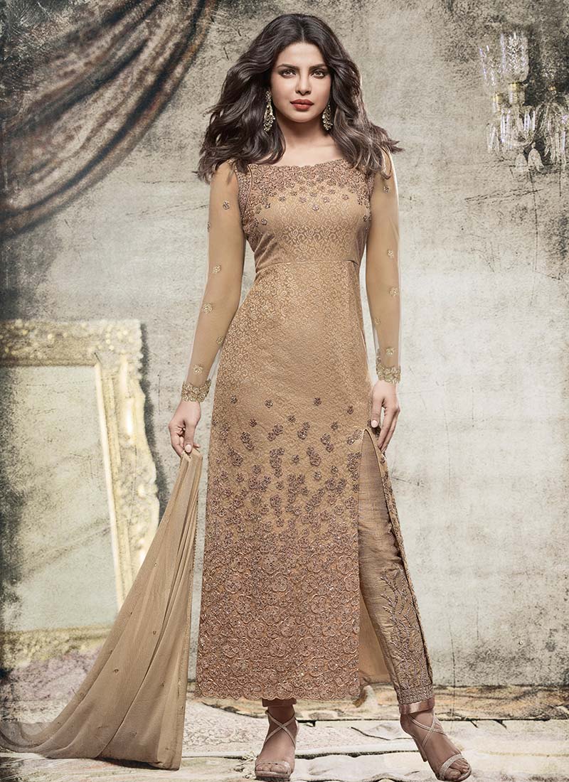 Buy Priyanka Chopra Pink Chiffon Straight Pant Suit, Embroidered