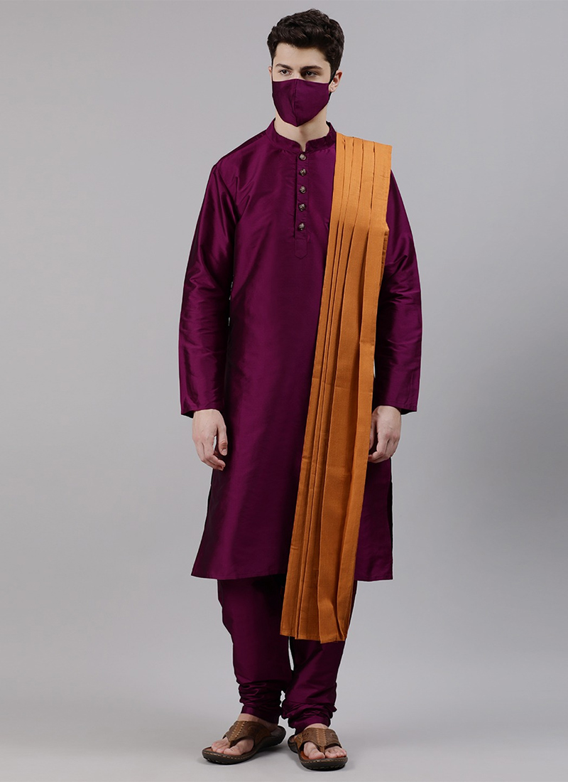 Puple Taffeta N Yellow Rayon Kurta Set