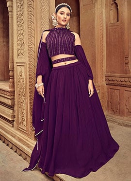 Purple Umbrella Lehenga With Hand Work