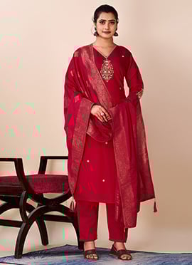 Pure Chanderi Zari Straight Pant Suit