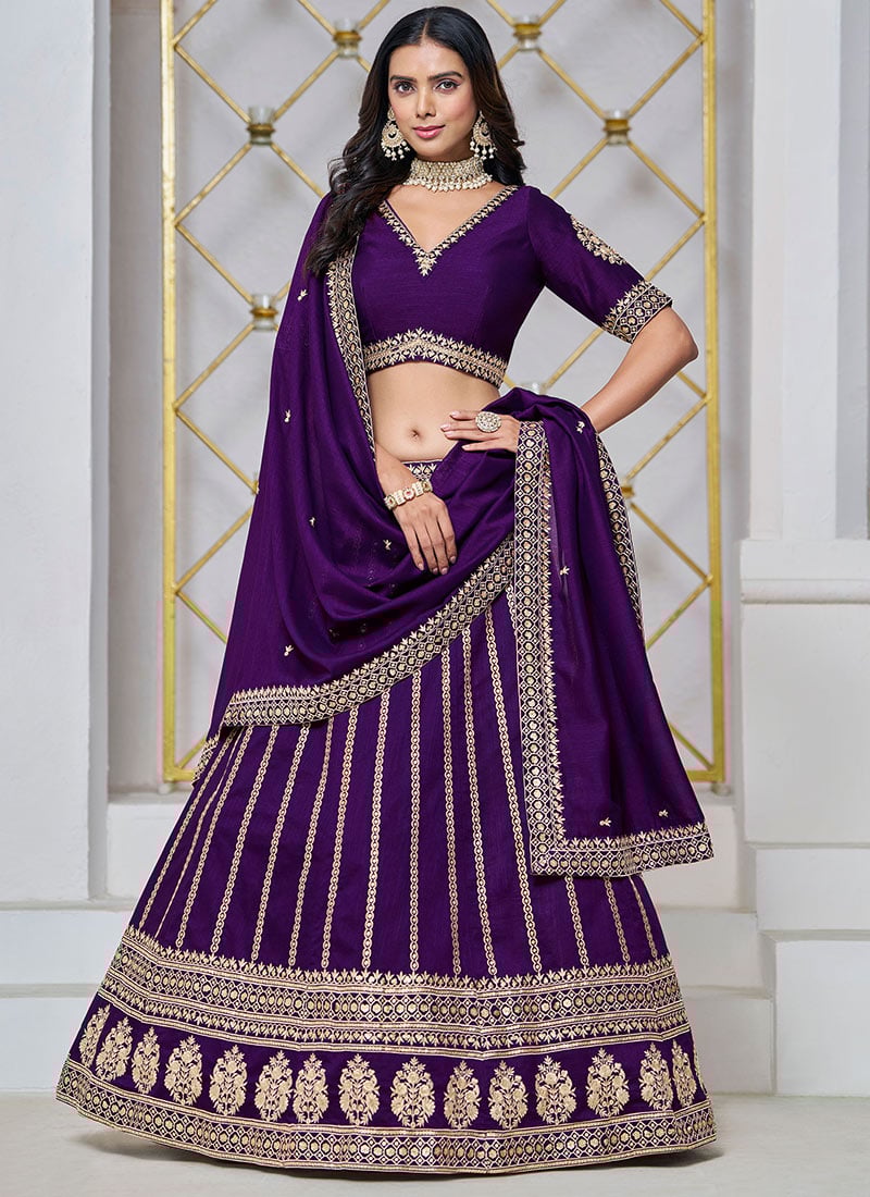 Pure Charm In Purple Silk Embroidered Sequins Lehenga Wedding Wear