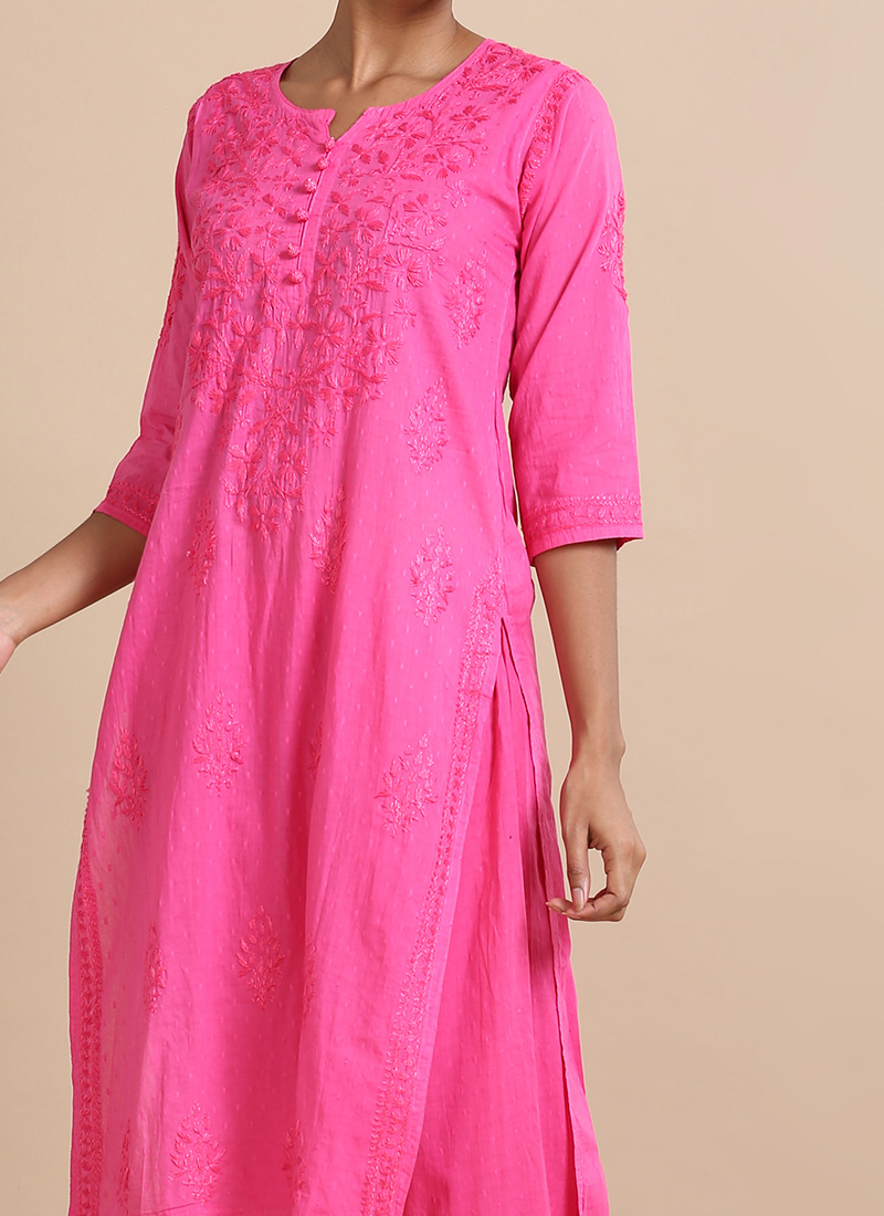 Brown Embroidered Pure Cotton A-Line Kurta Palazzo Set