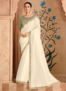 Pure White Chiffon Embroidered Sequins Zari Saree