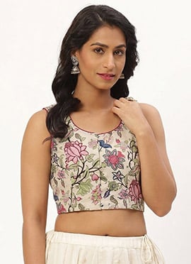 Pure White Cotton Printed Blouse