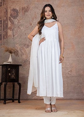 Pure White Rayon Anarkali Suit