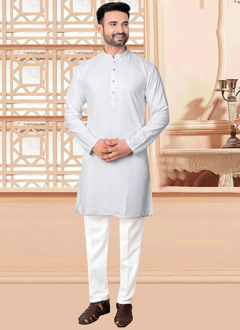 Pure White Rayon Kurta Pyjama Festive Wear