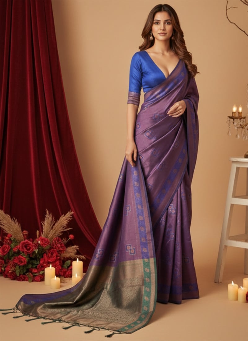 Purple Banarasi Silk Zari Saree Festive Wear