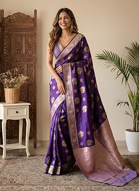 Purple  Banarasi Silk Zari Saree