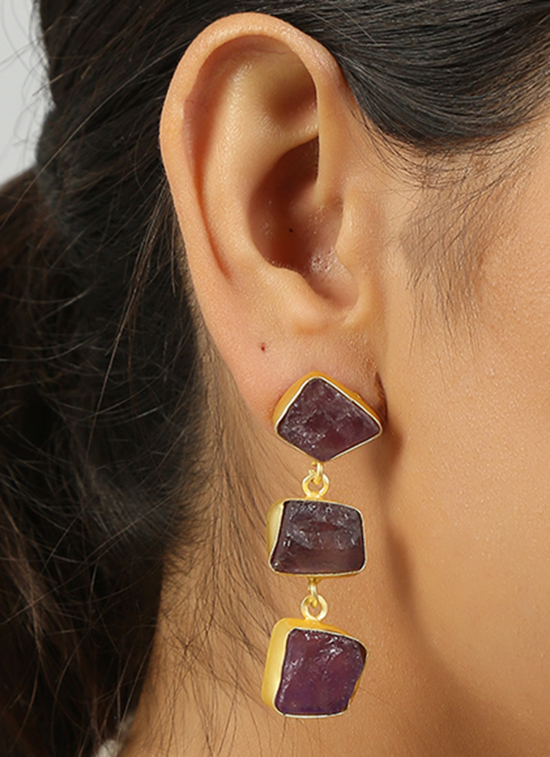 Purple Brass Stones Danglers Party Wear
