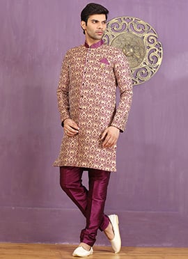 Purple Art Silk Achkan Sherwani