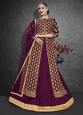 Purple Art Silk Anarkali A Line Lehenga