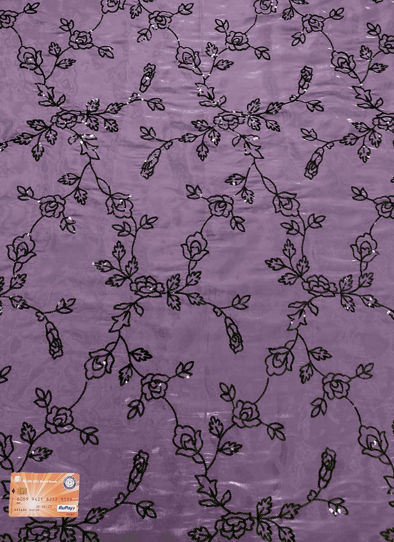 Purple Art Silk Sequinse Embroidered Fabric