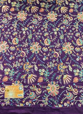 Purple Art Silk Embroidered Fabric