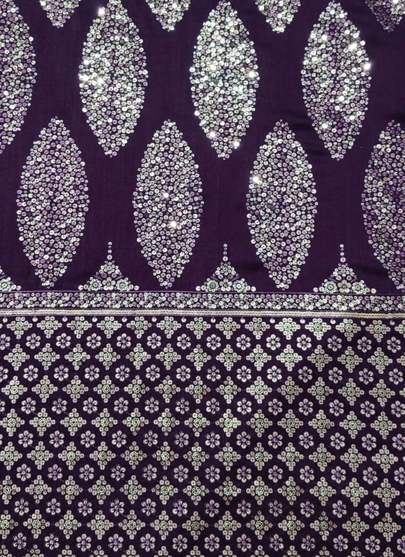 Purple Art Silk Embroidered Sequins Fabric