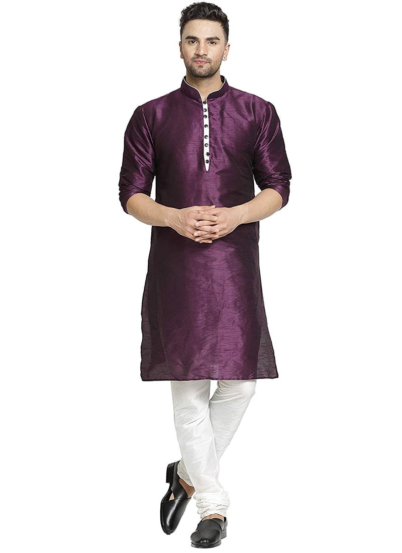Purple Art Silk Kurta Pyjama Set