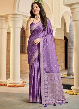 Purple Banarasi Satin Silk Regal Zari Woven Saree