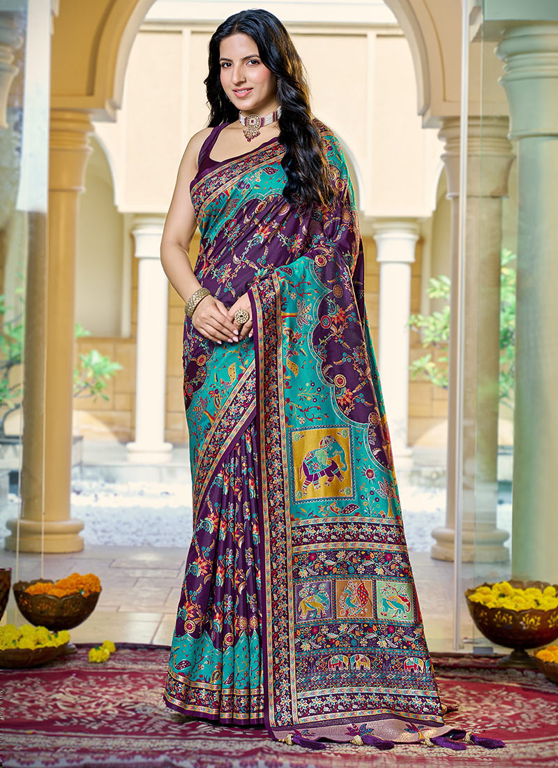 Purple Banarasi Satin Silk Royal Zari Woven Saree Festive Wear