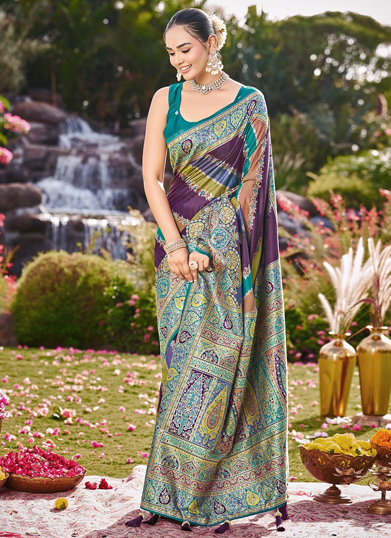 Purple Banarasi Satin Silk Zari Woven Saree Festive Wear