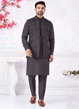 Purple Banarasi Silk Embroidered Sequins Thread Bandi Set