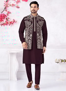 Purple Banarasi Silk Embroidered Sequins Thread Bandi Set