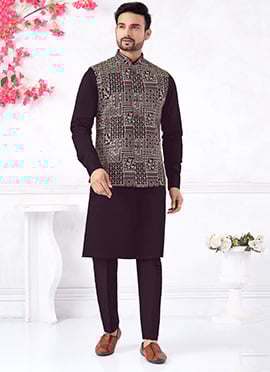 Purple Banarasi Silk Embroidered Sequins Thread Bandi Set