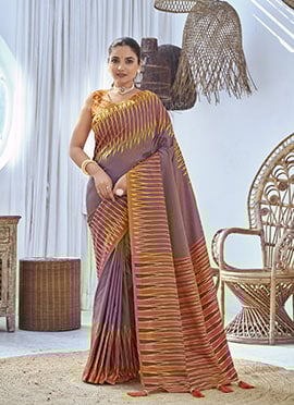 Purple Banarasi Silk Ikkat Print Saree