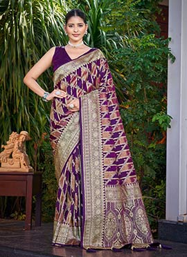 Purple Banarasi Silk Jacquard Benarasi Saree