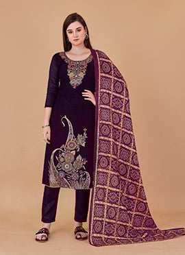 Purple Banarasi Silk Jacquard Straight Pant Suit