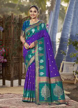 Purple Banarasi Silk Jacquard Woven Saree