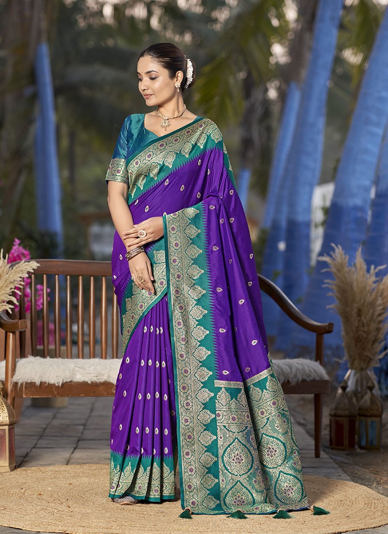 Purple Banarasi Silk Jacquard Woven Saree Festive Wear
