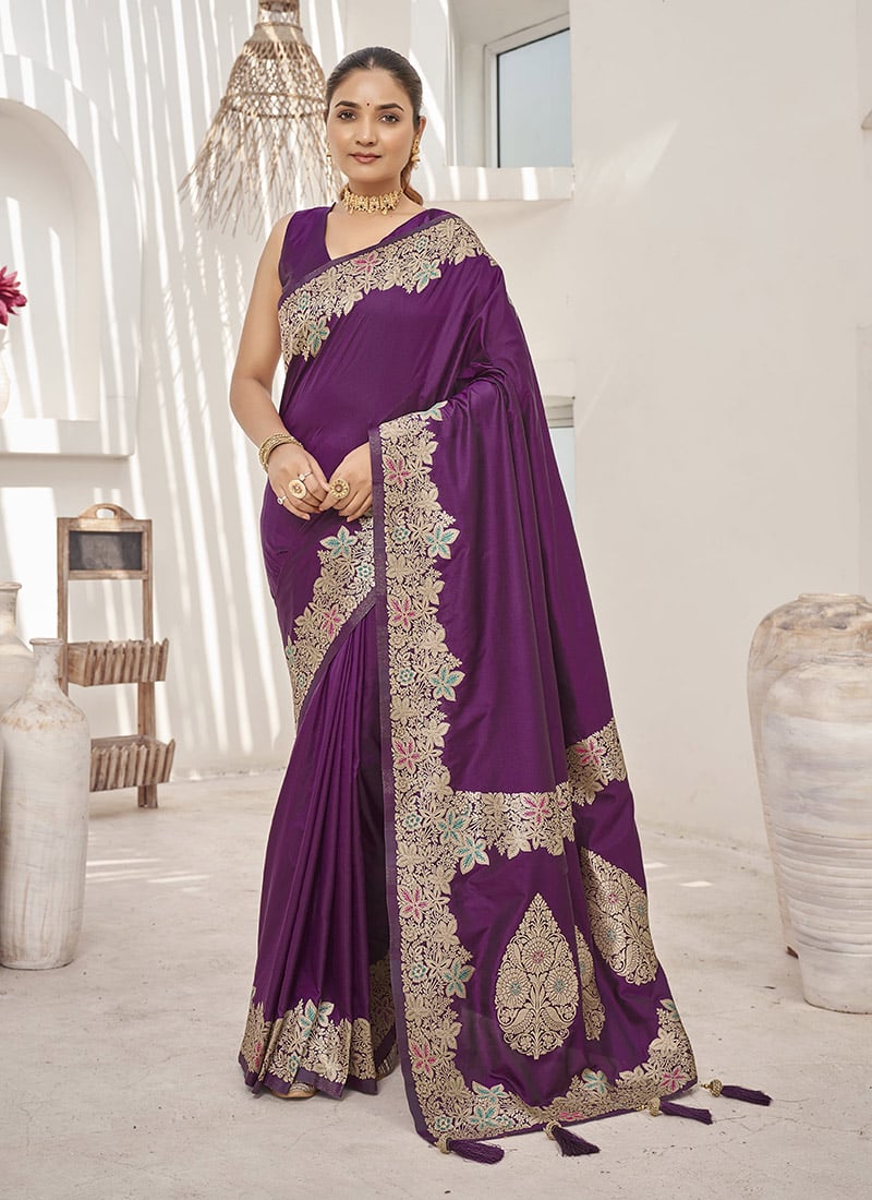 Purple Banarasi Silk Jacquard Woven Saree