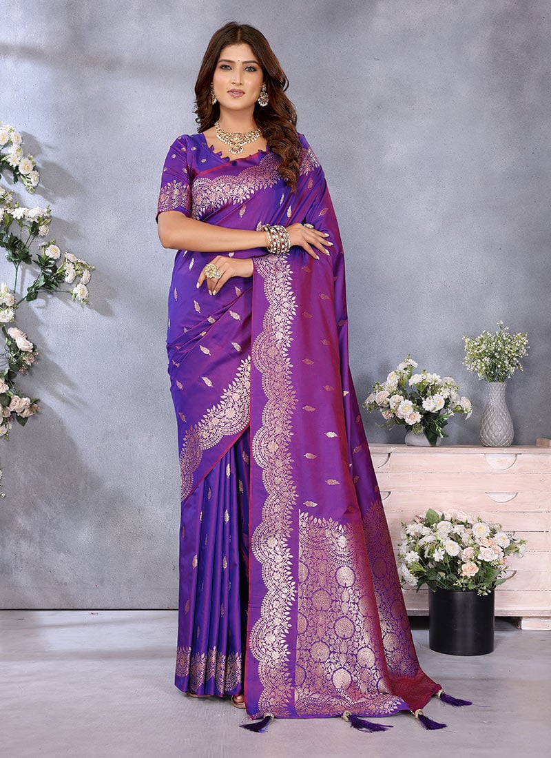 Purple Banarasi Silk Jacquard Zari Saree