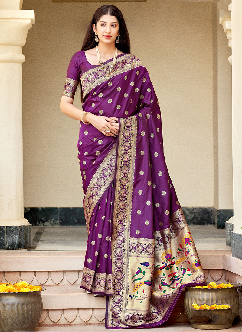 Purple Banarasi Silk Weaving Saree