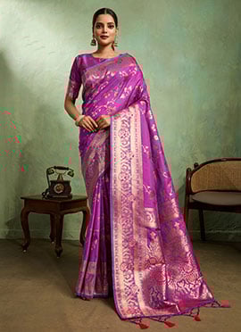 Purple Banarasi Silk Zari Saree