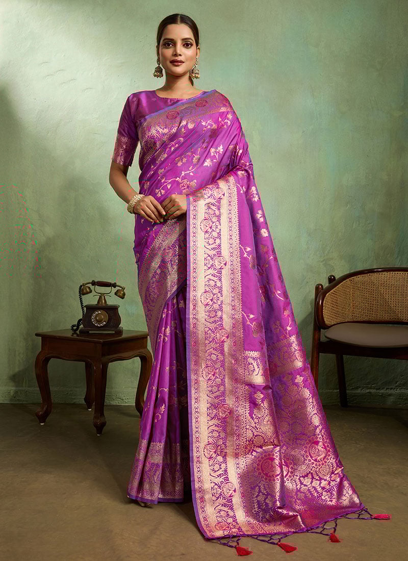 Purple Banarasi Silk Zari Saree Festive Wear