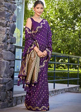 Purple Banarasi Silk Zari Woven Elegant Saree