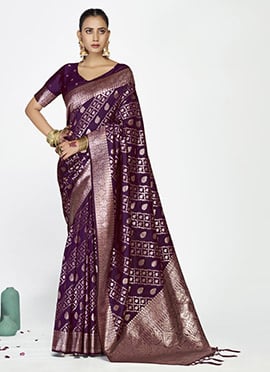 Purple Banarasi Silk Zari Woven Ethereal Grace Saree