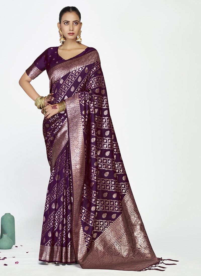 Purple Banarasi Silk Zari Woven Ethereal Grace Saree Festive Wear