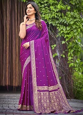 Purple Banarasi Silk Zari Woven Regal Saree
