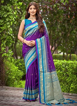 Purple Banarasi Silk Zari Woven Saree