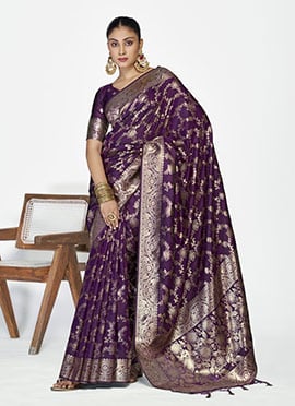Purple Banarasi Silk Zari Woven Saree