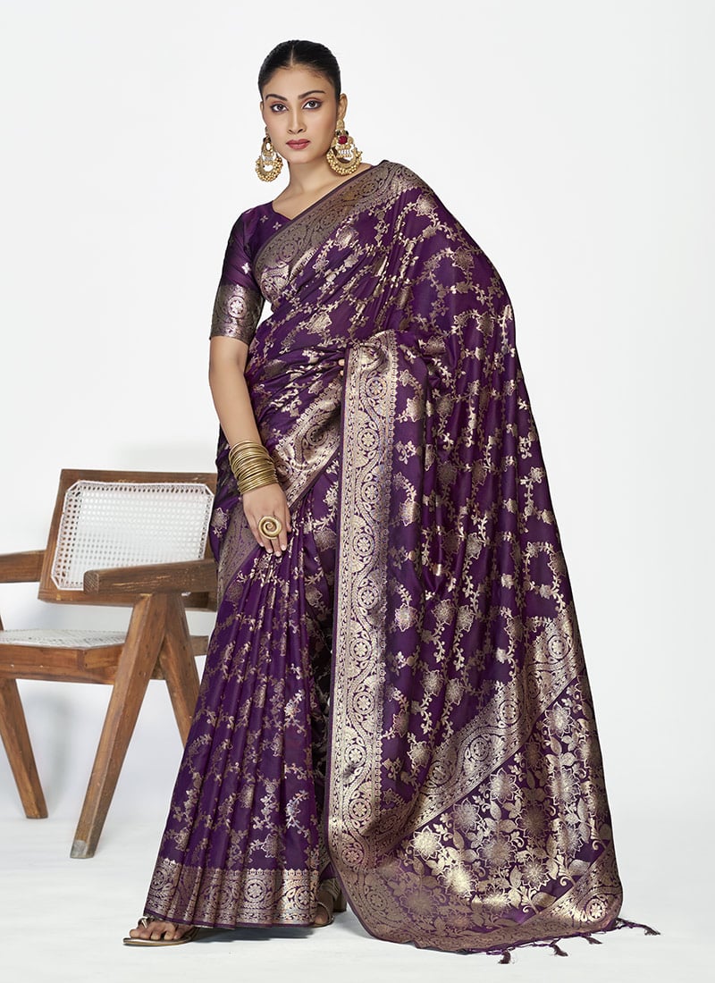 Purple Banarasi Silk Zari Woven Saree