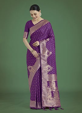 Purple Banarasi Silk Zari Woven Saree