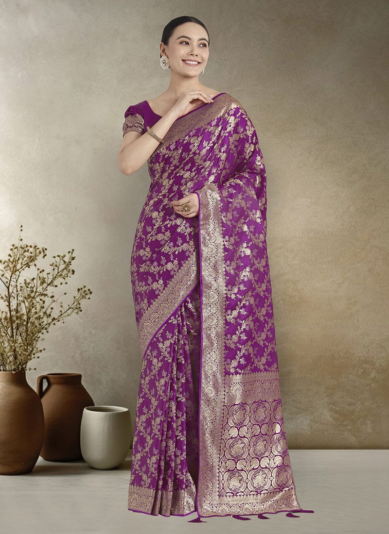Purple Banarasi Silk Zari Woven Saree