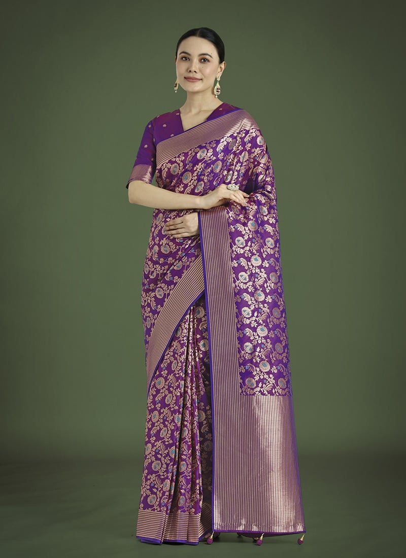 Purple Banarasi Silk Zari Woven Saree Festive Wear